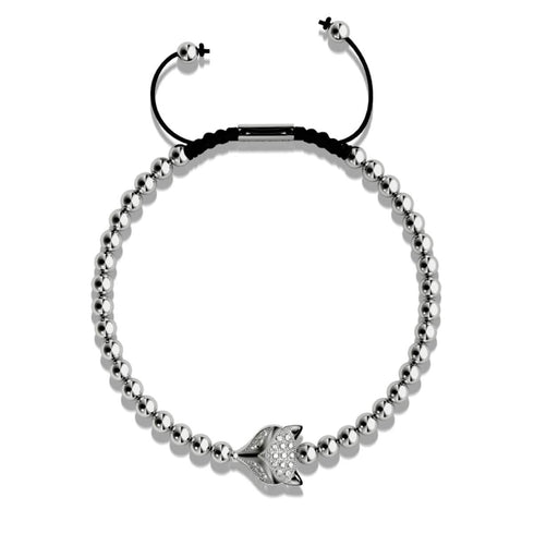 Renard de cristal | Argent | Noir | Bracelet Charmballa en macramé